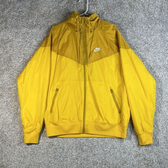 Nike Windbreaker Jacket Adult M Full‎ Zip Hooded Yellow Embroidered Logo - Picture 1 of 9